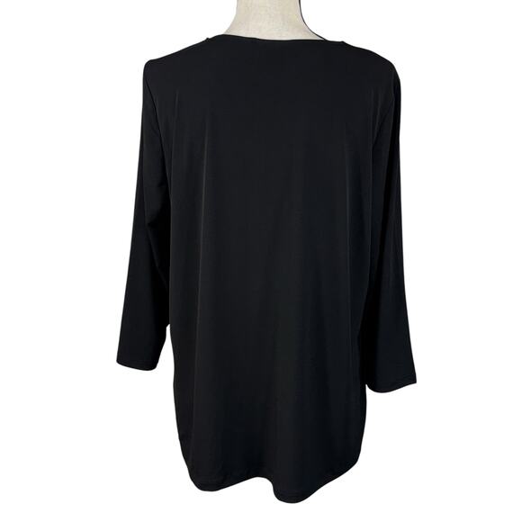Susan Graver Large Top 3/4 Sleeves Keyhole Pleated Neckline Stretch Black - Picture 4 of 7